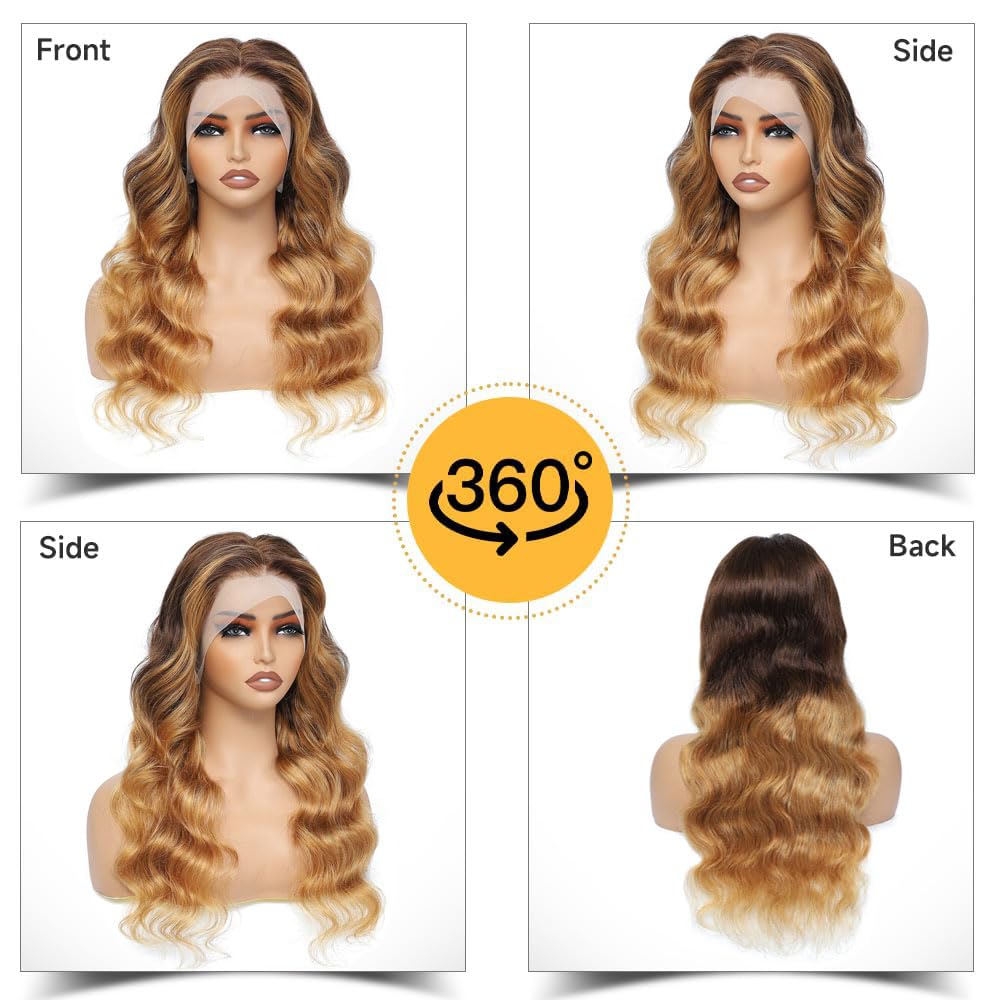 13x4 Ombre Lace Front Wigs Human Hair Pre Plucked for Women Blonde 13x4 Body Wave HD Lace Front Wigs Human Hair 4/27 Colored Brazilain Virgin Glueless Wigs Human Hair With Baby Hair(26in)