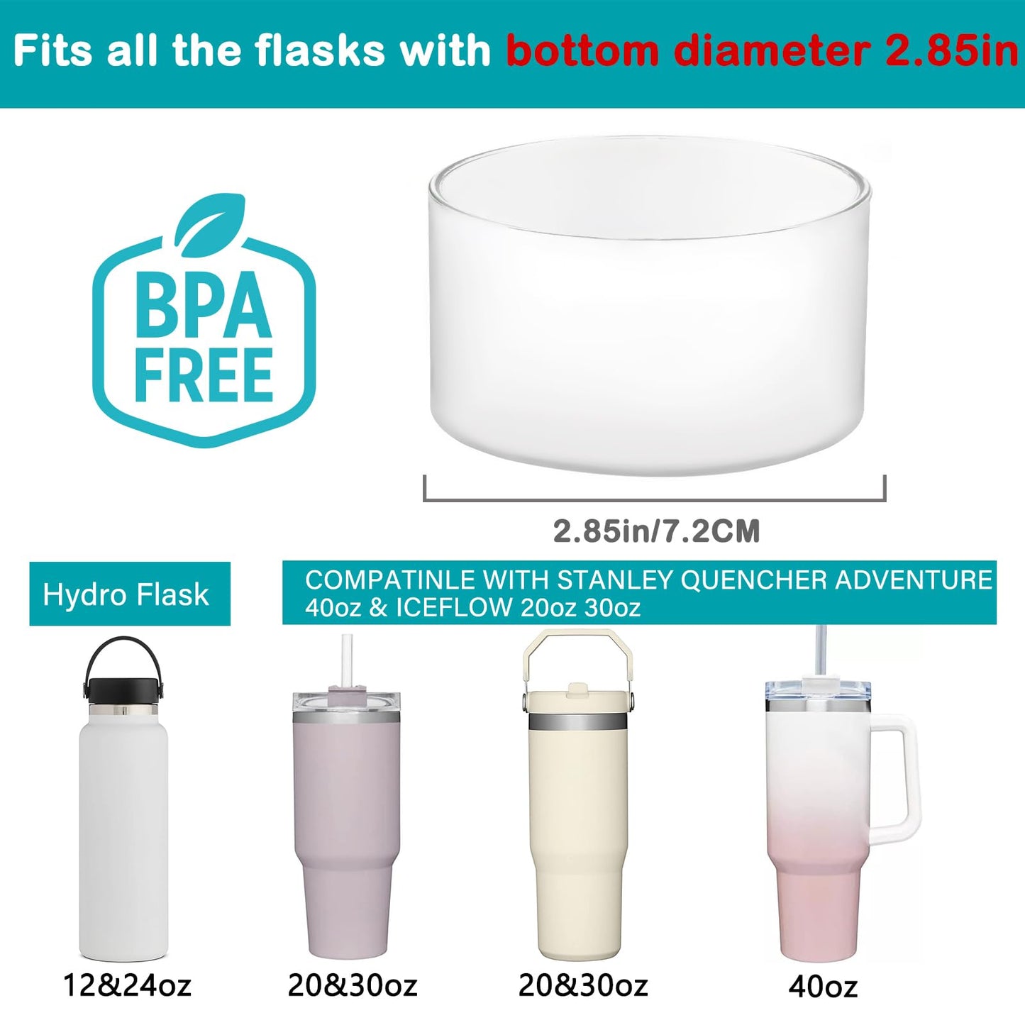HEYSKAY 2pcs Protective Flask Silicone Boot Base for Stanley Quencher Adventure 40oz & Stanley IceFlow 20oz 30oz Tumbler, and Compatible with 12-24oz Hydro Sport Water Bottles,Yeti and More