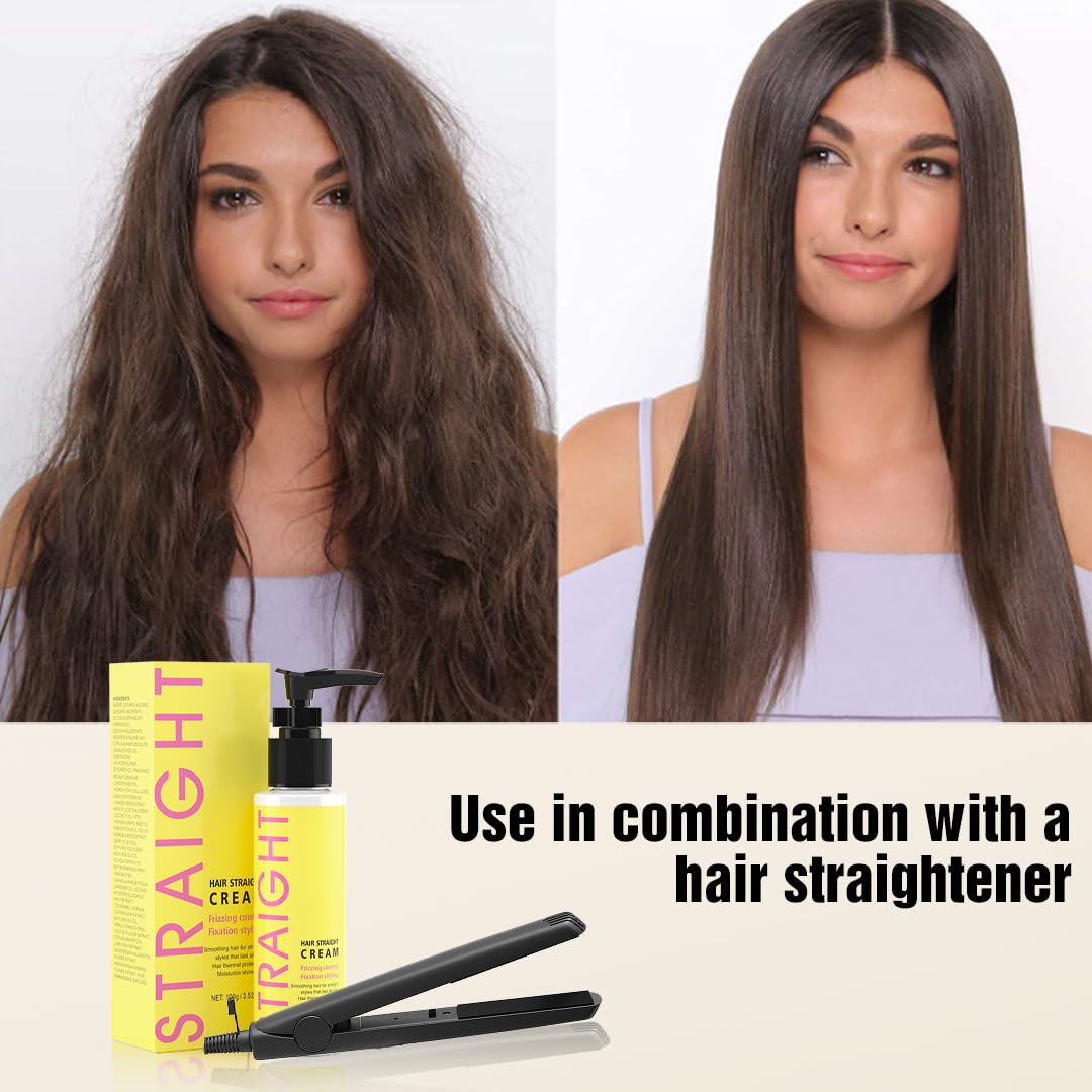 gowwim Hair Straightener Cream,Keratin Hair Treatment Straightening,Smooths Frizz, Curly Hair Becomes Straight in 5mins,Used With Hair Straightener,3.38Oz(100g）, White