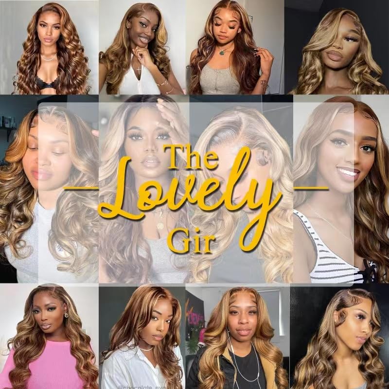 SPOU 13x6 Highlight Ombre Lace Frontal Wigs Human Hair 4/27 Honey Blonde 180% Density Body Wave Wig for Women HD Transparent Lace Front Wig with Highlights Colored Glueless Wigs Human Hair 24 Inch