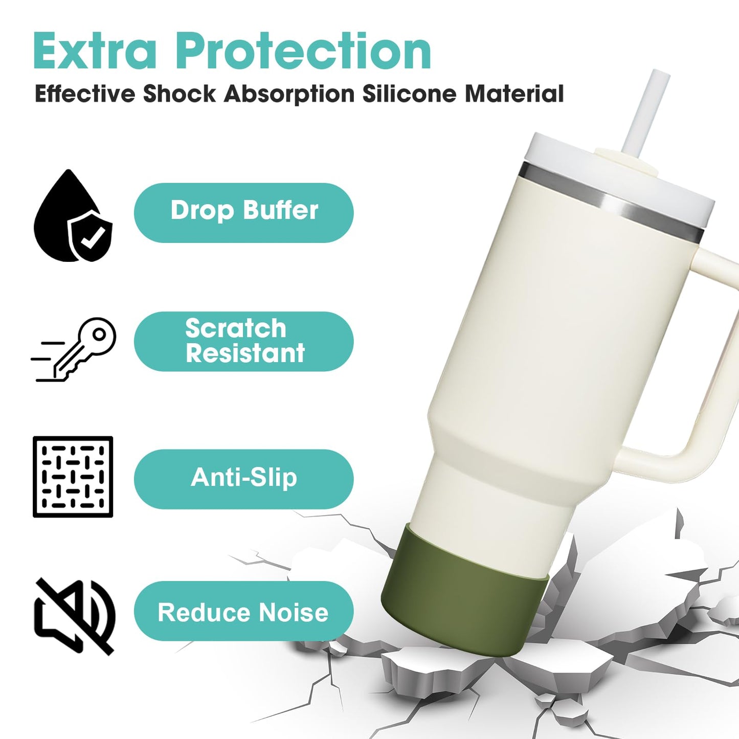 Upgrade 2PCS Protective Silicone Boot Bumper for Stanley Quencher Adventure 40oz 30oz IceFlow 20oz 30oz Tumbler, Water Bottle Bottom Sleeve Cover Accessories for Stanley Mug Cup(Army Green)