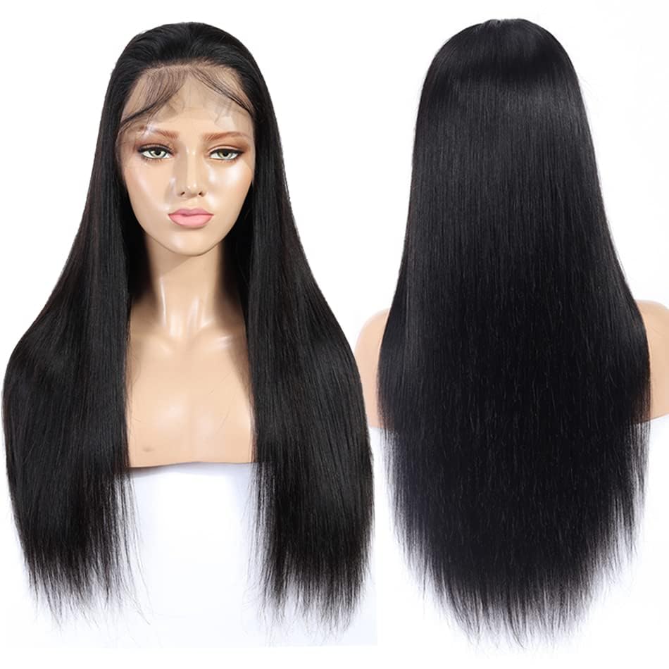 30 Inch Straight Lace Front Wigs Human Hair Pre Plucked 180% Density 13x4 HD Transparent Frontal Wigs Human Hair Straight Brazilian Virgin Wigs Human Hair Swiss Lace Front Wigs for Women (30 Inch)