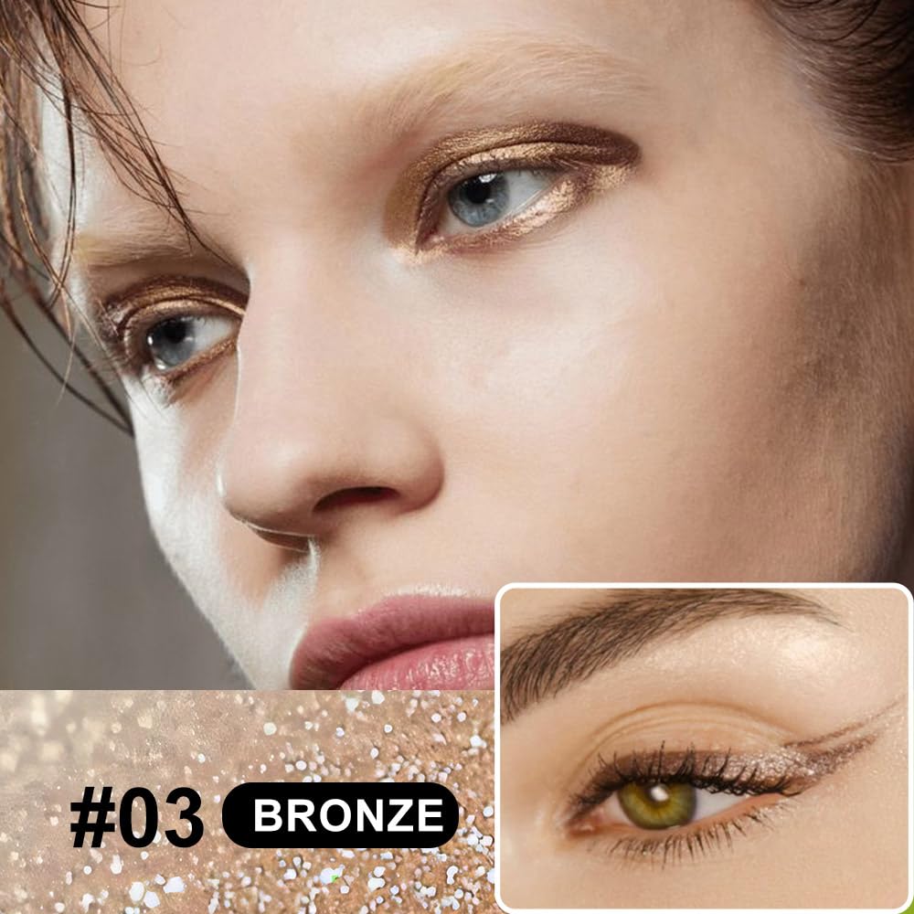 evpct 1Pcs Bronze Glitter Glittering Diamond Shimmer Liquid Eyeliner Eye Makeup Pencil Set, Sparkle Shimmer Colored Eyeliner Pen Waterproof Smudge Proof Long Lasting High Pigmented 03#