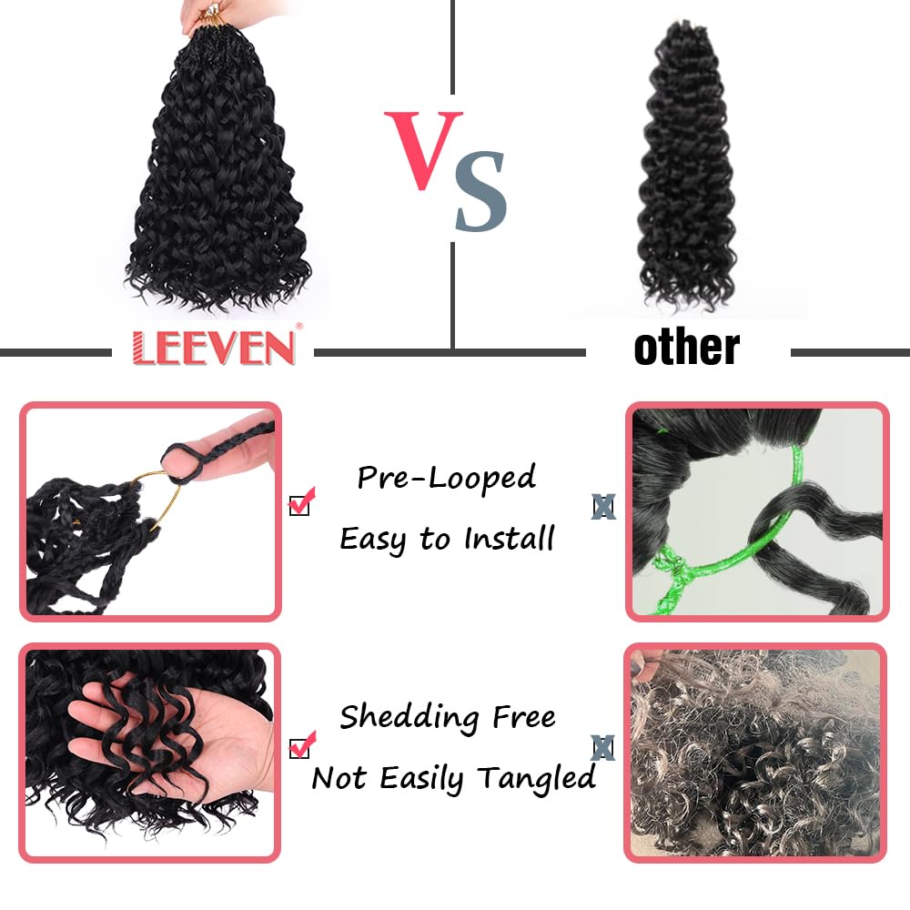 Leeven 10 Inch 8 Packs Gogo Curl Crochet Hair Ombre Brown Pre Looped Ocean Wave Crochet Hair Short Deep Twist Curly Bohemian Crochet Box Braids Synthetic Water Wave Braiding Hair for Women