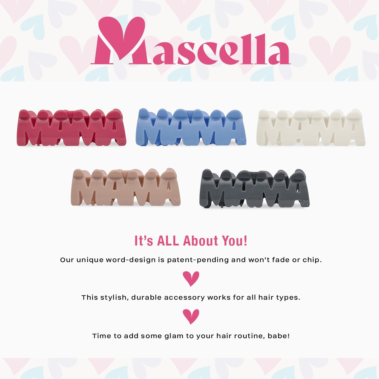 Mascella MAMA Personalized Hair Claw Clip - Custom Name Word Design, Large Strong Hold Non-Slip Hair Claw for Women, Durable Hair Accessory, Stylish Hair Clip for Everyday Wear (Pale Orchid)