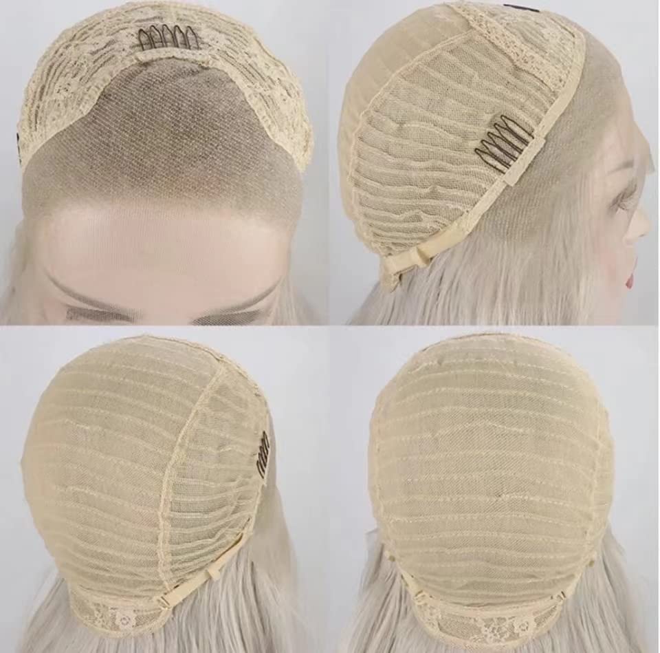 WXHWCX Grey Long Curly Synthetic Lace Front Wigs for Women Middle Part Natural Hairline Lace Wigs Daily Party Use