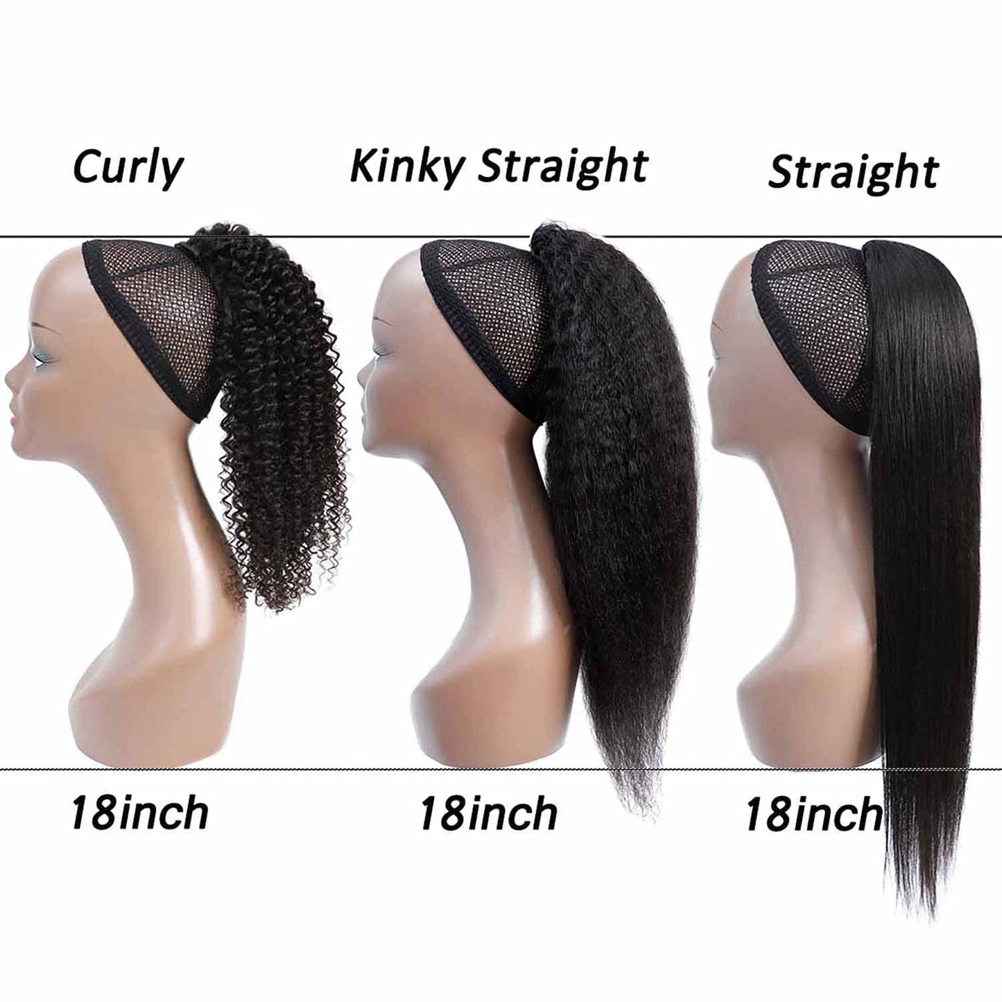 Adette 12 Inch Kinky Straight Human Hair Ponytail Glueless Drawstring Ponytails Extension Yaki Straight Clip in Hair Extensions for Black Women Natural Black Remy Hair