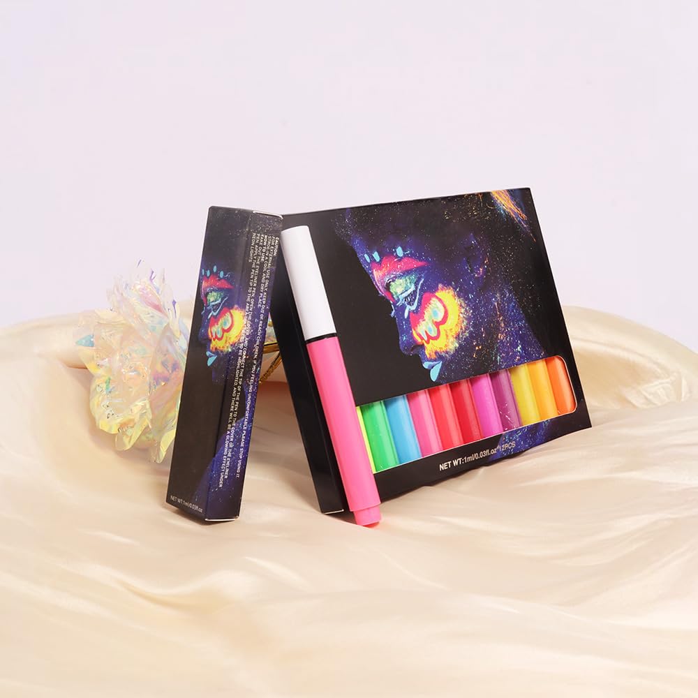 evpct Colorful UV Neon Liquid Eyeliner Pencil Pen, Rainbow Halloween Matte Colored Eyeliners Pencil Glow in Dark, Waterproof Long Lasting Highpigmented Delineador de ojos líquido de neón 05# pink