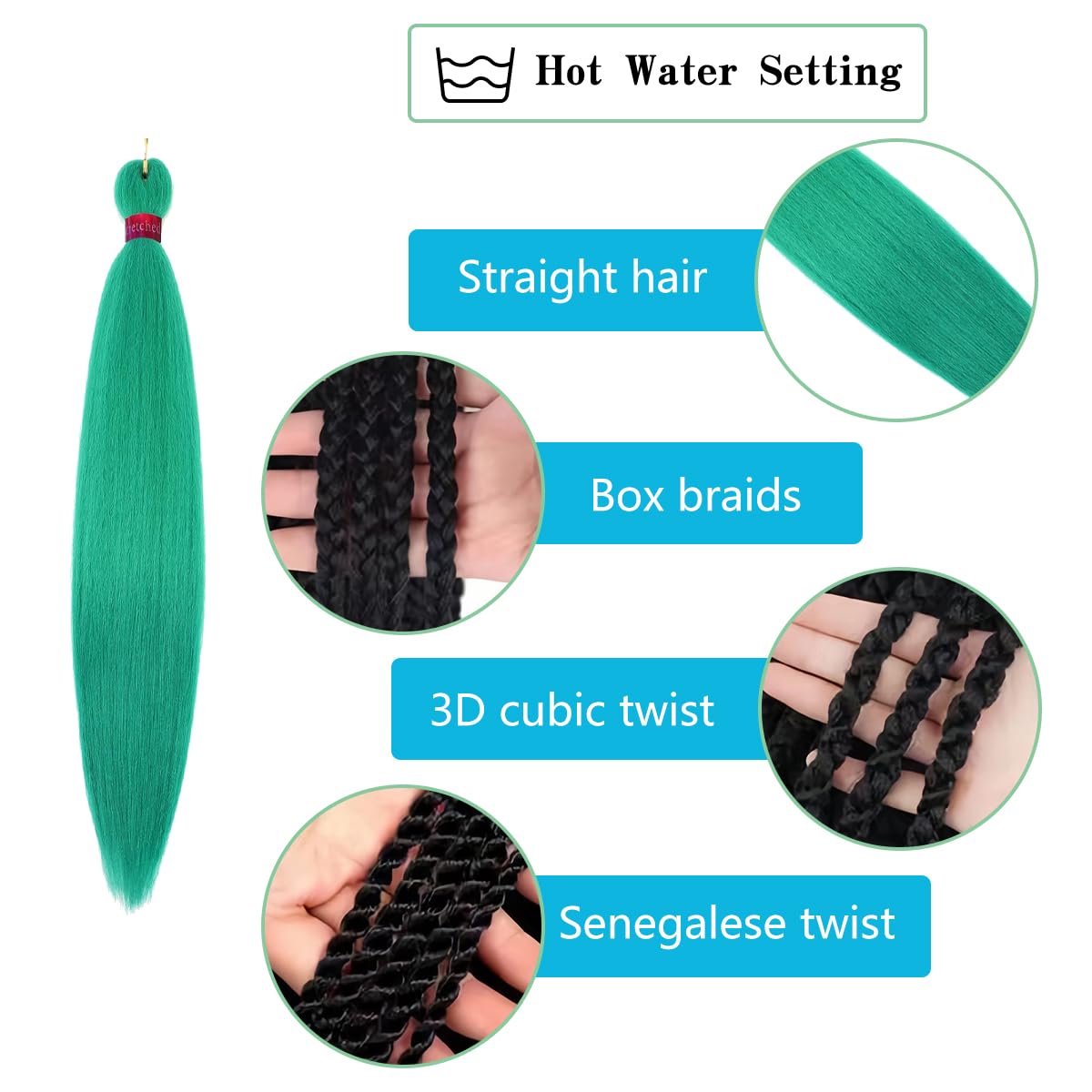 Green Braiding Hair Pre Strethched Silky Braid Hair Extensions, 100% Synthetic Itch Free Hair for Braiding Crochet Twist Hair Braid Extensions Yaki Texture(28''-3packs, green)