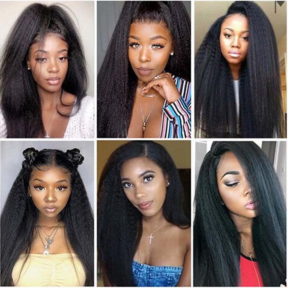 1B Yaki Straight Bundles Human Hair Color 1B Kinky Straight Bundles 8a Grade Double Weft Brazilian Remy Hair Weave Extensions Soft and Silky for Black Women (24 26 28 inch 3 Bundles)