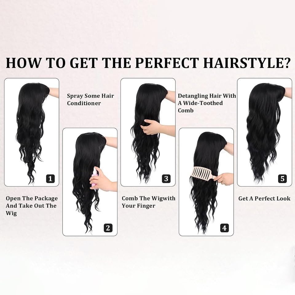 COSYMAY Red Wig Long Wavy Heat Resistant Fiber Wigs With Bangs for Girls Daily Cosplay Party Use for Women