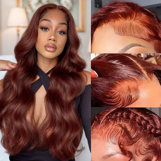 GUART Reddish Brown Lace Front Wigs Human Hair 13x6 Body Wave Lace Front Wigs Human Hair Pre Plucked Auburn Colored Wigs Human Hair 180% Density Hd Lace Frontal Wigs Human Hair 24 Inch