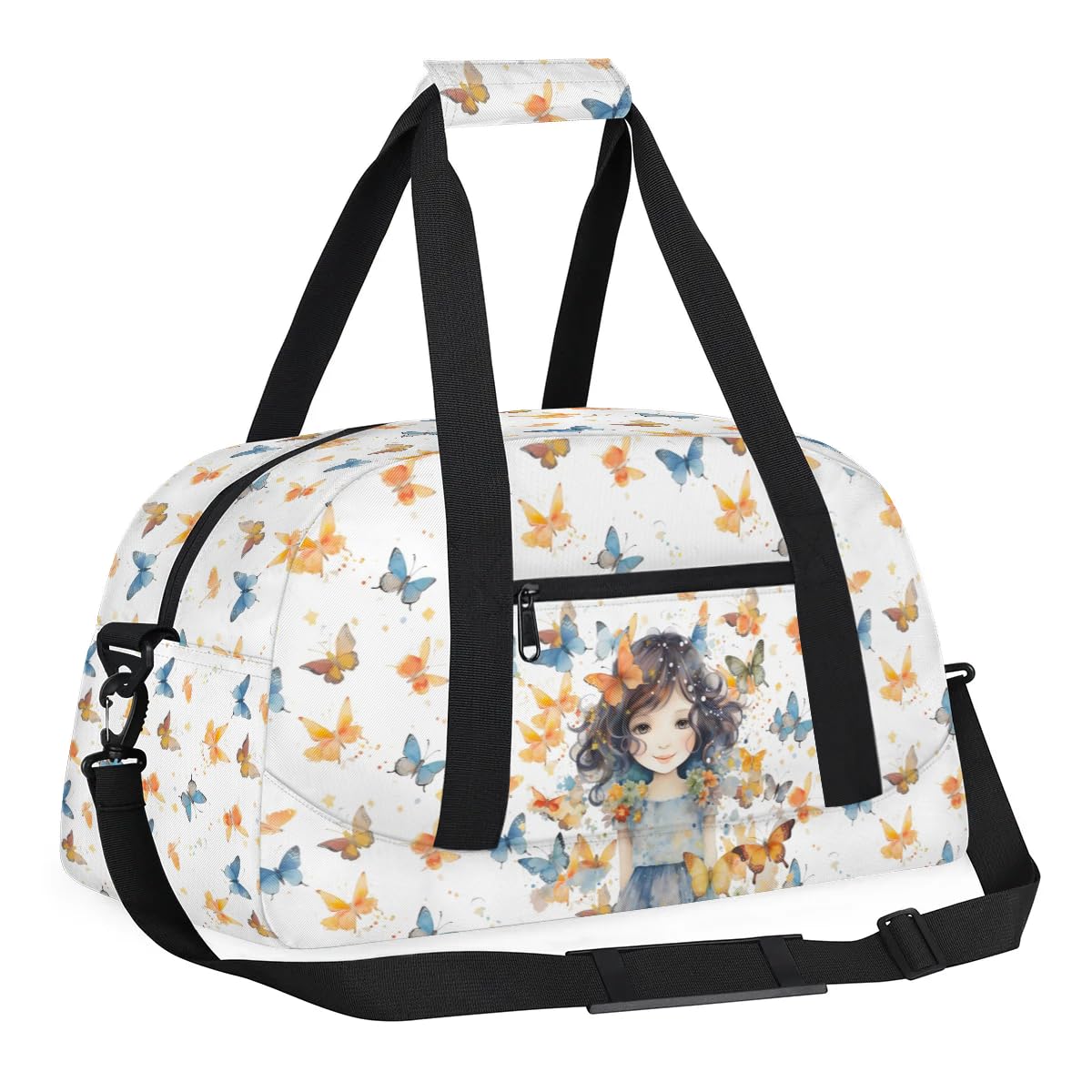 Gym Bag for Kids Girls, Butterfly Girl Small Duffel Bag with Padded Handles Carry On Weekend Travel Bag for School Practice Ball Games