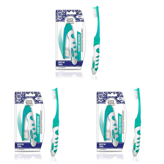 GuruNanda Folding Toothbrush with Built-in Cover, Perfect for Travel, Hiking & Camping, Compact & Portable, On-The-go Toothbrush with Soft Bristles & Ergonomic Handle, for Adults & Kids (1 Count)