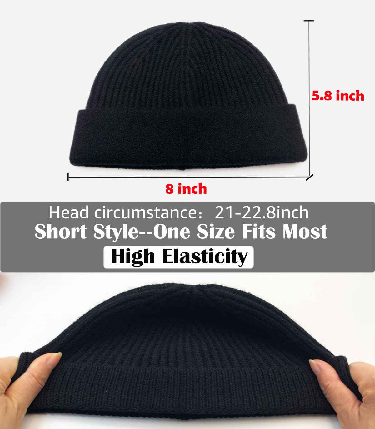 ROYBENS Swag Wool Knit Cuff Short Fisherman Beanie for Men Women, Winter Warm Hats,Trawler Watch Hat Soft Spring Fall Skull Cap Unisex Black