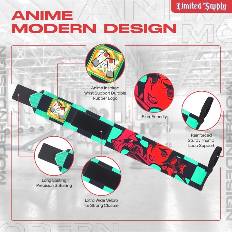 CROWN Anime Wrist Wraps 3 Pairs Bundle - 24" Lifting Straps for Men and Women - Gym Accessories Support Weightlifting, Powerlifting, Strength Training, Workout (Trinity A)