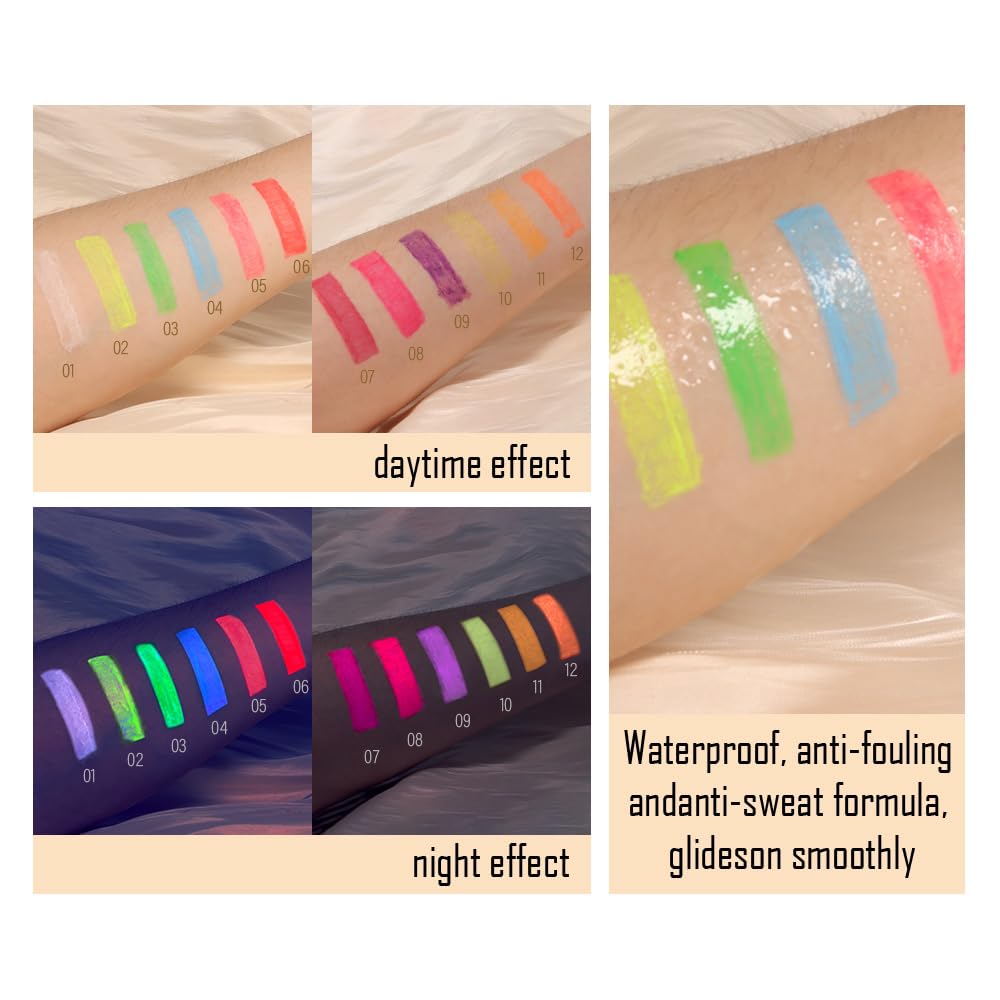 evpct Colorful UV Neon Liquid Eyeliner Pencil Pen, Rainbow Halloween Matte Colored Eyeliners Pencil Glow in Dark, Waterproof Long Lasting Highpigmented Delineador de ojos líquido de neón 11# orange