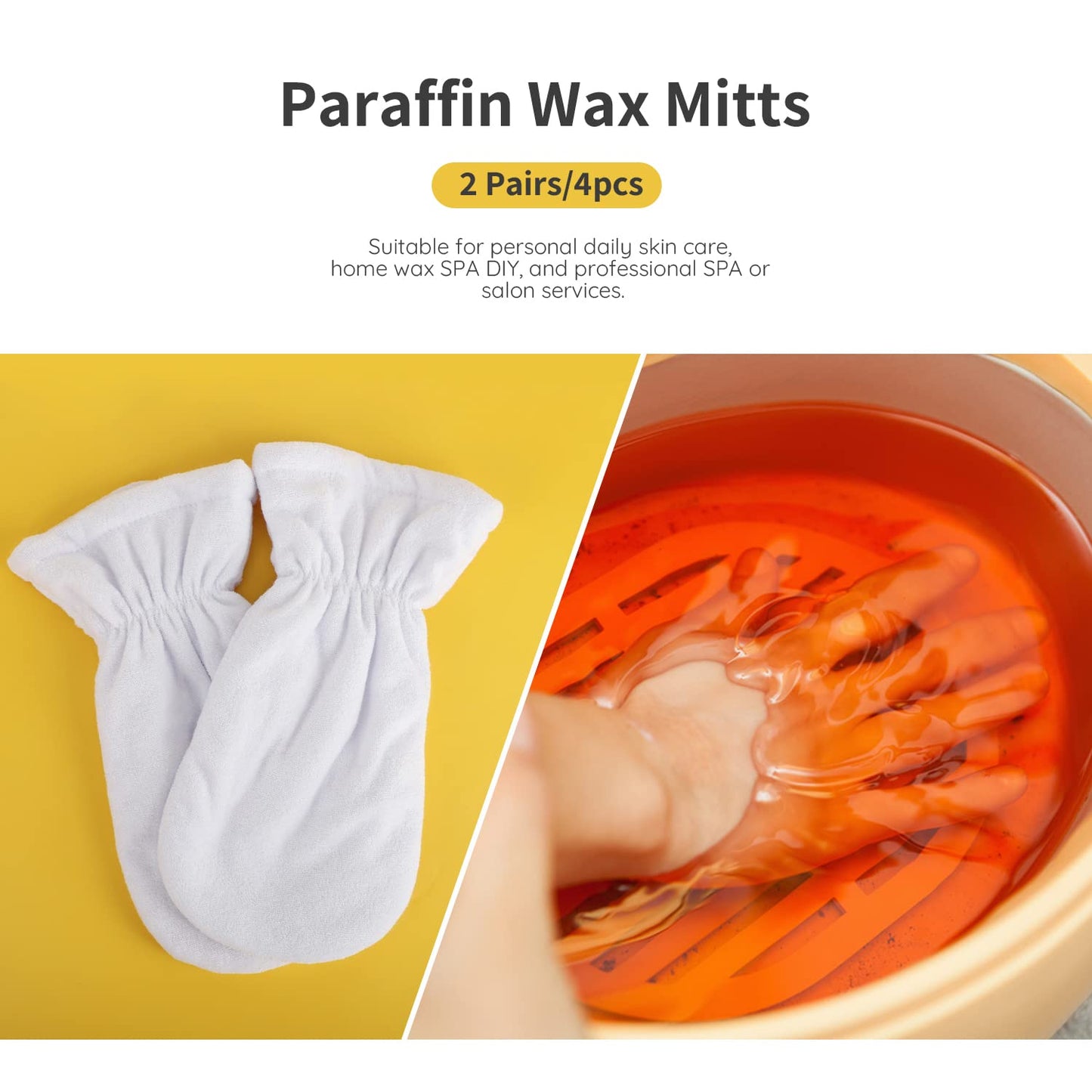 Segbeauty 4pcs Paraffin Wax Mitts, Thick Paraffin Heated Hand Covers, Paraffin Baths Gloves for Hot Wax Hand thera-py Bath Paraffin Thermal treat-ment SPA Wax Warmer Paraffin Wax Machine White
