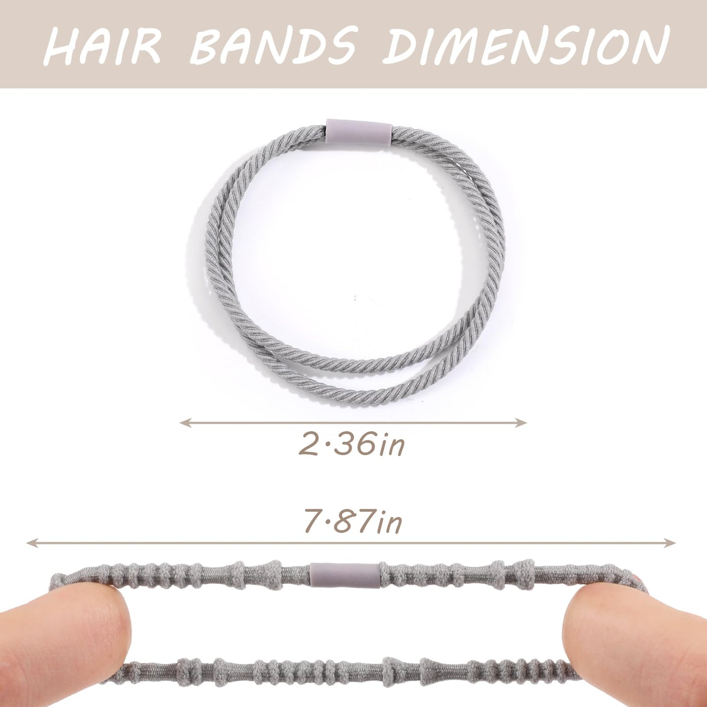 20 PCS Boho Hair Ties, Grey Bracelets Hair Ties for Thick or Thin Hair, 4 Styles Boho Ties for Ponytail Holders, 2.36’’ Hair Ties No-Damage