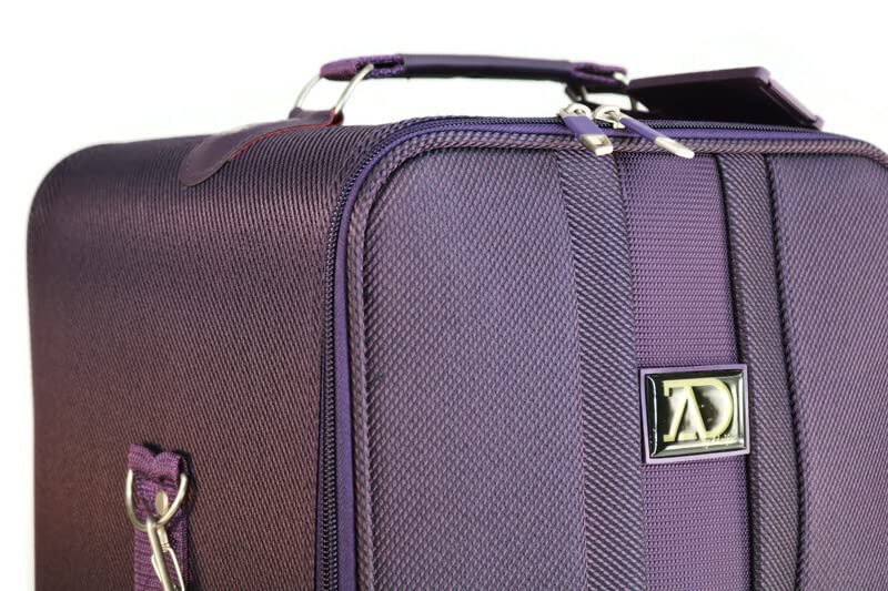 Adolfo Design Large Wig Travel Box with Top Handle, Shoulder Strap & Double Zipper, Carrying Case with Removable Head-Holding Base -Black & Purple