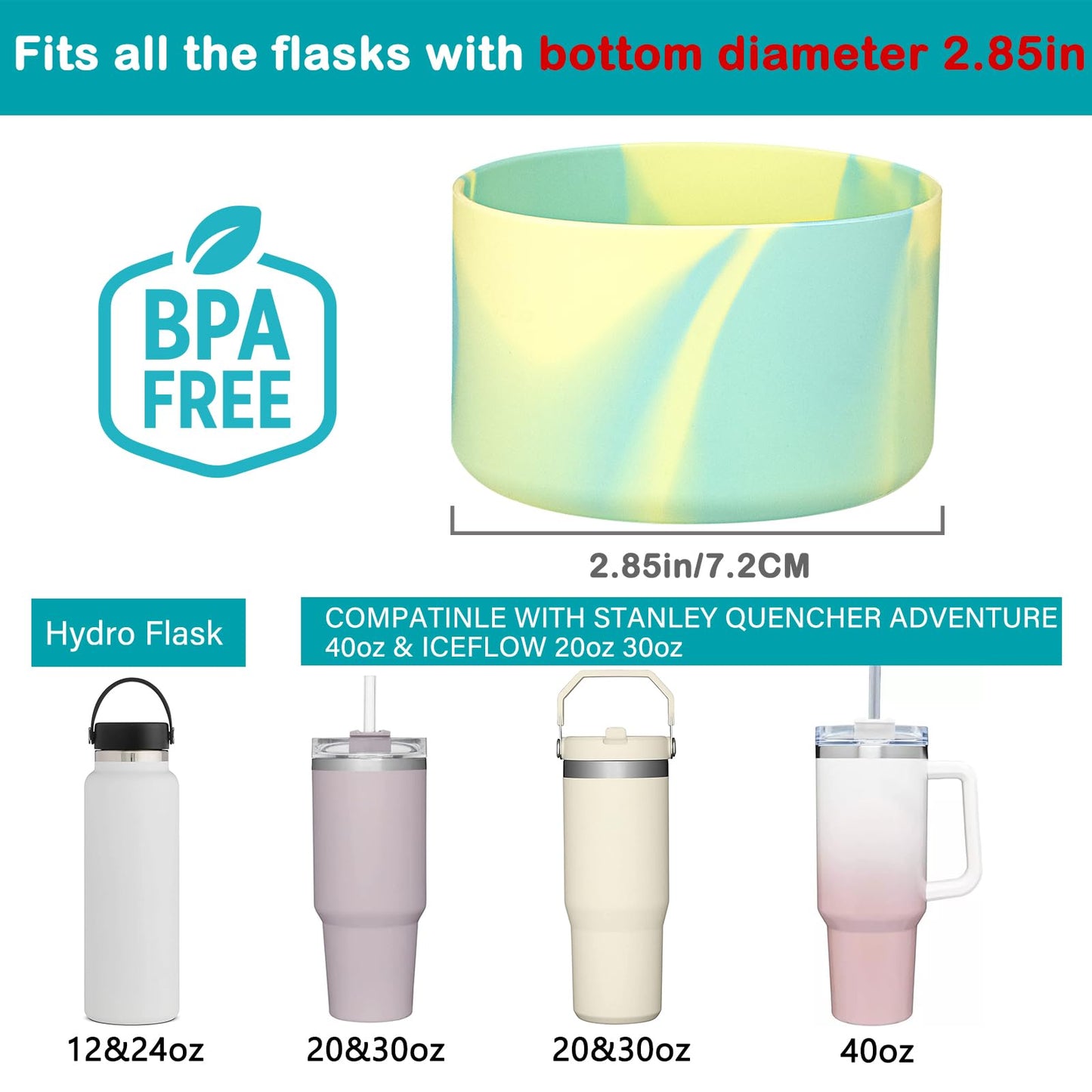 HEYSKAY 2pcs Protective Flask Silicone Boot Base for Stanley Quencher Adventure 40oz & Stanley IceFlow 20oz 30oz Tumbler, and Compatible with 12-24oz Hydro Sport Water Bottles,Yeti and More