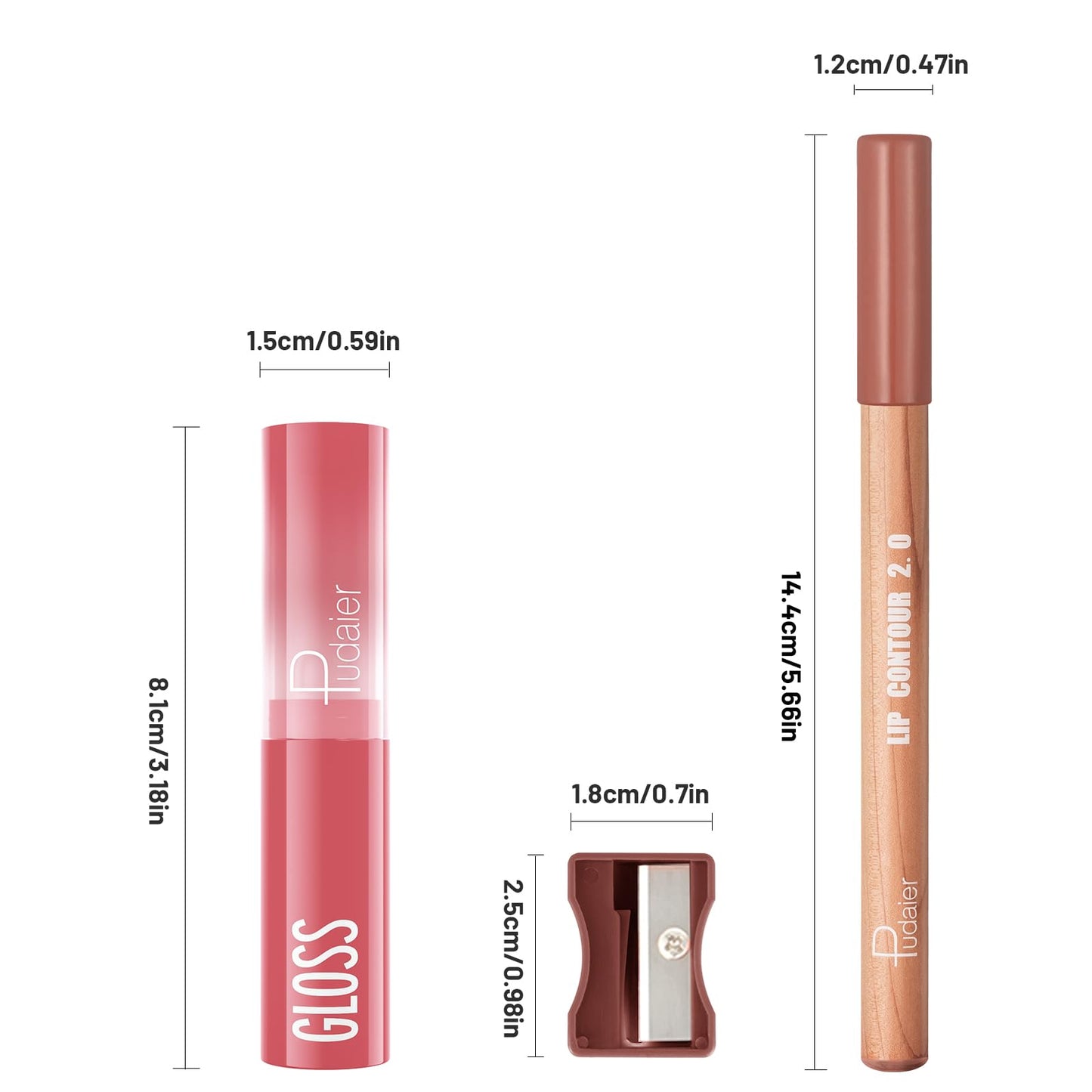 2Pcs Lip Liner and Lipstick Combo, Highly Pigmented Lip Liner and Lipstick Set for women, Long Lasting Matte Lip Pencil and Hydrating Lip Balm Lip Gloss Makeup Kits with Sharpener