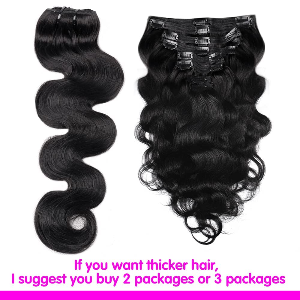 120g Body Wave Clip in Hair Extensions Real Human Hair Clip ins Hair Extensions for Women 8Pcs/Set with 18Clips Brazilian Remy Human Hair Extensions(26inch, Natural Color)