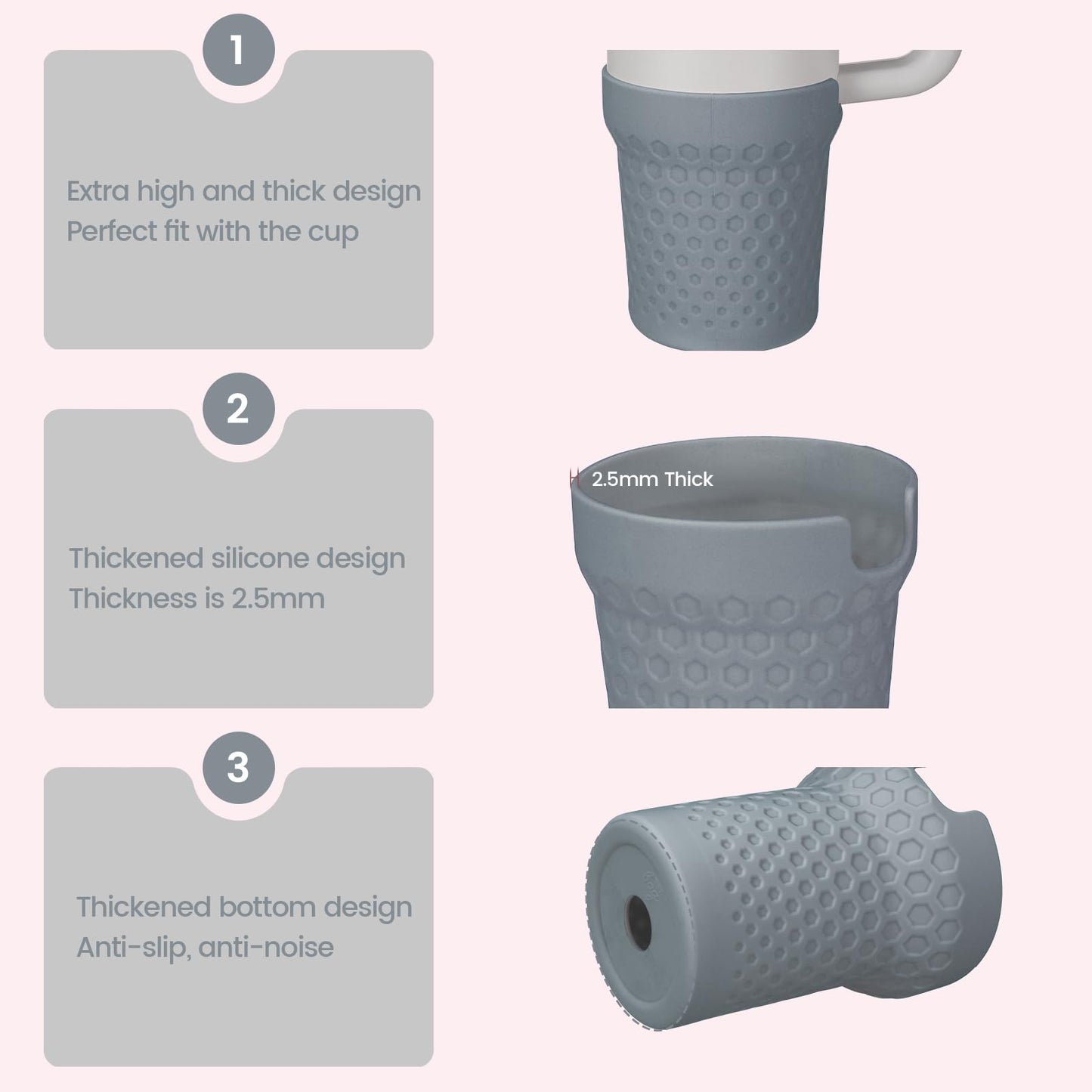 Thxbag Silicone Boot for Stanley Cup 40oz, Grey Boot Sleeve Cover Fit with Stanley H2.0 and Quencher Adventure Tumbler Accessories (Grey, 40 oz)