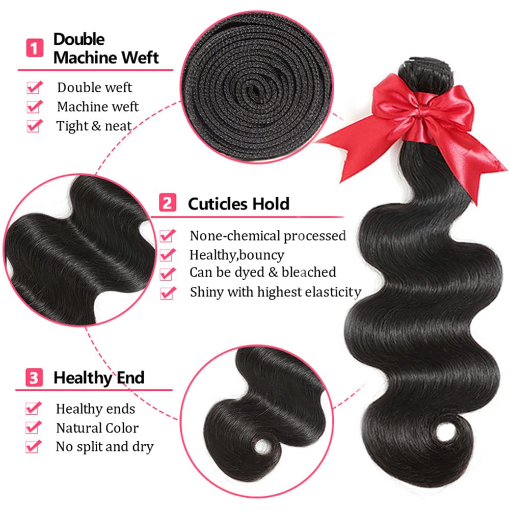 10A Brazilian Body Wave 1 Bundle 14 Inch Single Bundles Human Hair Body Wave One Bundle 100% Unprocessed Remy Virgin Human Hair Weave Bundles 1B Natural Black
