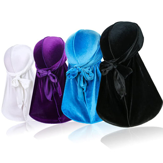 4 Pcs Velvet Durags for 360 Waves, Silky Doo Rag Durag Head Wraps with Extra Long Tail and Wide Straps for Men Women