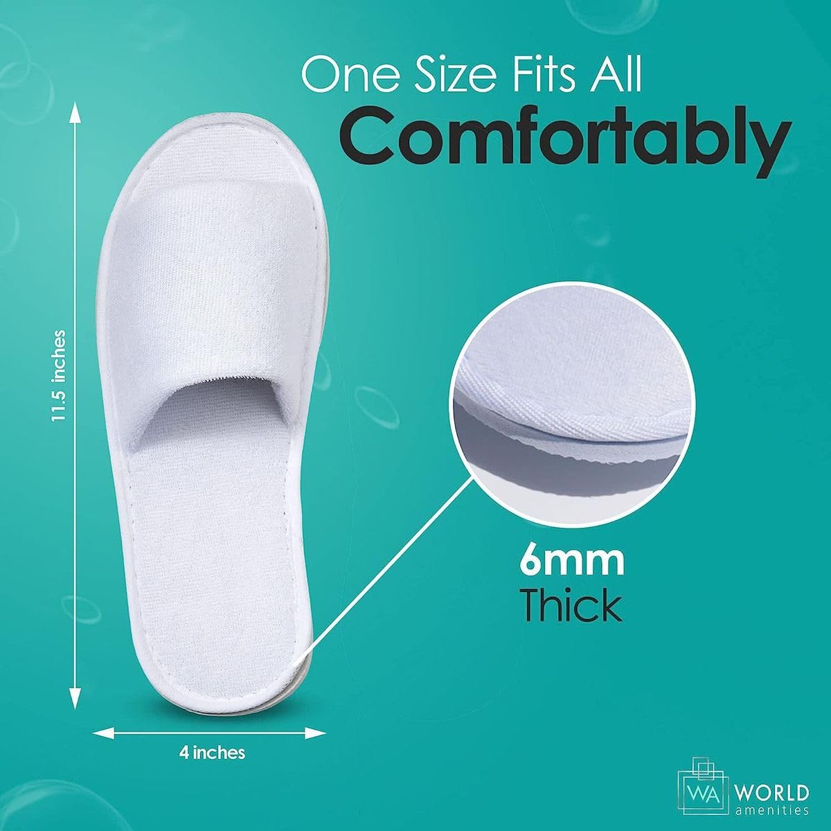 World Amenities | Premium Spa Slippers Bulk Unisex | Open Toe, Individually Wrapped | Hotel Slippers Travel Amenities Ultra Soft, Disposable Guest Slippers
