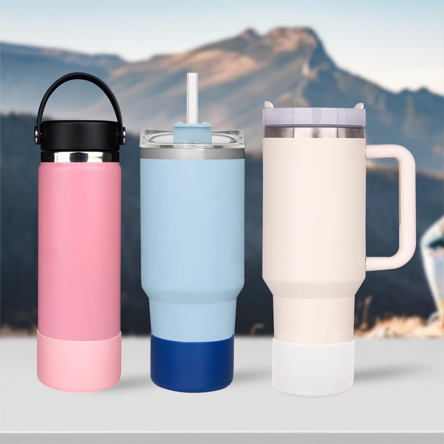 HEYSKAY 2pcs Protective Flask Silicone Boot Base for Stanley Quencher Adventure 40oz & Stanley IceFlow 20oz 30oz Tumbler, and Compatible with 12-24oz Hydro Sport Water Bottles,Yeti and More