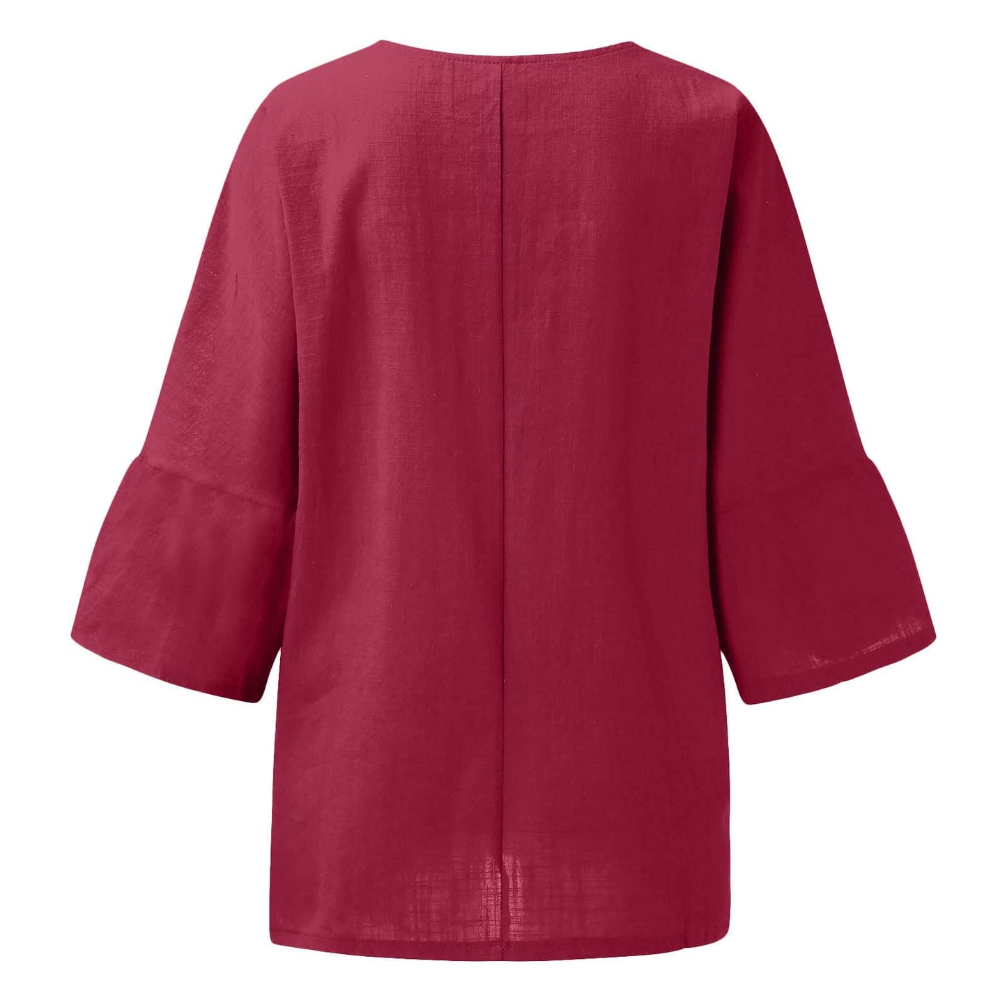 3/4 Length Sleeve Womens Tops Plus Size Linen Shirts Crew Neck Plain Summer Blouses Split Oversized T Shirts Lightweight Loose Fit Three Quarter Length Tunic Tops Women's Plus Size Tops Wine