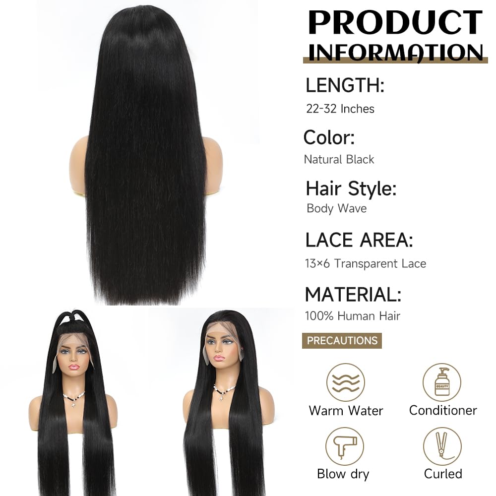 13x6 Lace Front Wigs Human Hair Straight Wigs Human Hair 200% Density Pure Human Hair Wig Pre Plucked Human Hair HD Lace Front Wigs With Baby Hair Frontal Glueless Wigs Human Hair for Women 30 Inch