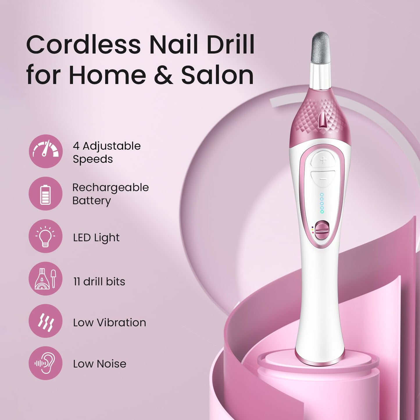 36-Piece Professional Manicure Pedicure Kit-Cordless Electric Nail File Kit,20000RPM, 11Pcs Bits,4 Speed,Rechargeable Pedicure Tool for Feet,Hand Foot Care Nail Drill Tool for Nail Grind Trim Polish