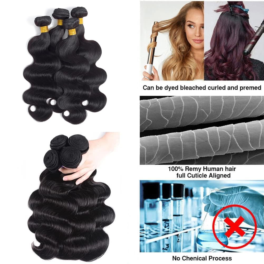 12A Human Hair Bundles 14 16 18 20 inch 4 Bundles Human Hair 100% Unprocessed Brazilian Virgin Hair Bundles Deals Quick Weaves Hair Extensions