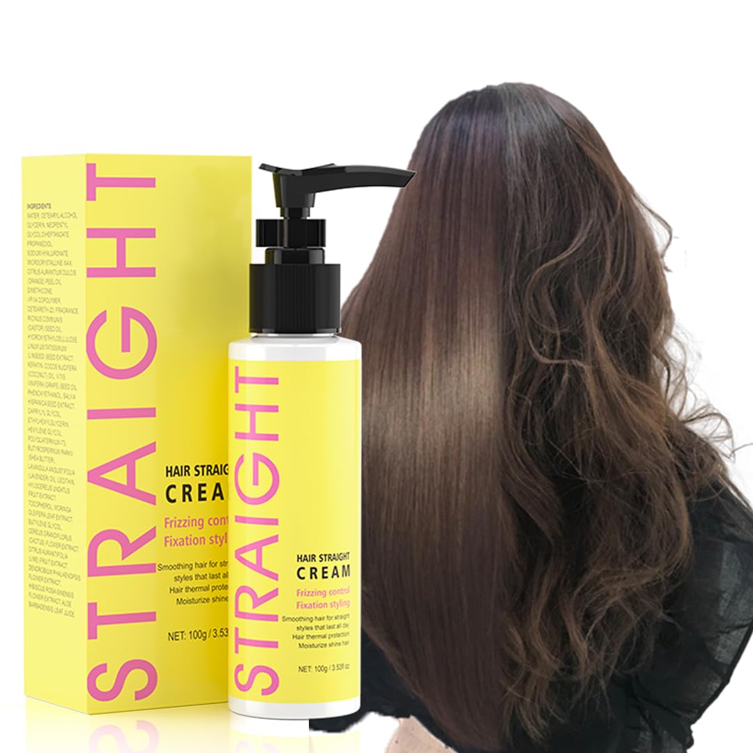 gowwim Hair Straightener Cream,Keratin Hair Treatment Straightening,Smooths Frizz, Curly Hair Becomes Straight in 5mins,Used With Hair Straightener,3.38Oz(100g）, White