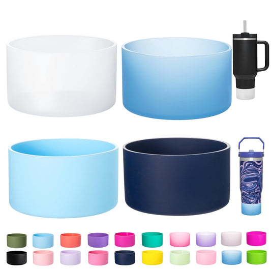 LONPARRY 4-Pack Silicone Boot for Stanley Cup Rubber Bottom Sleeve Protector for Stanley Tumbler HydroFlask Owala Car Travel Cup Bottle Bottom (Clear+Clear Blue+Dark Blue+Sky Blue)