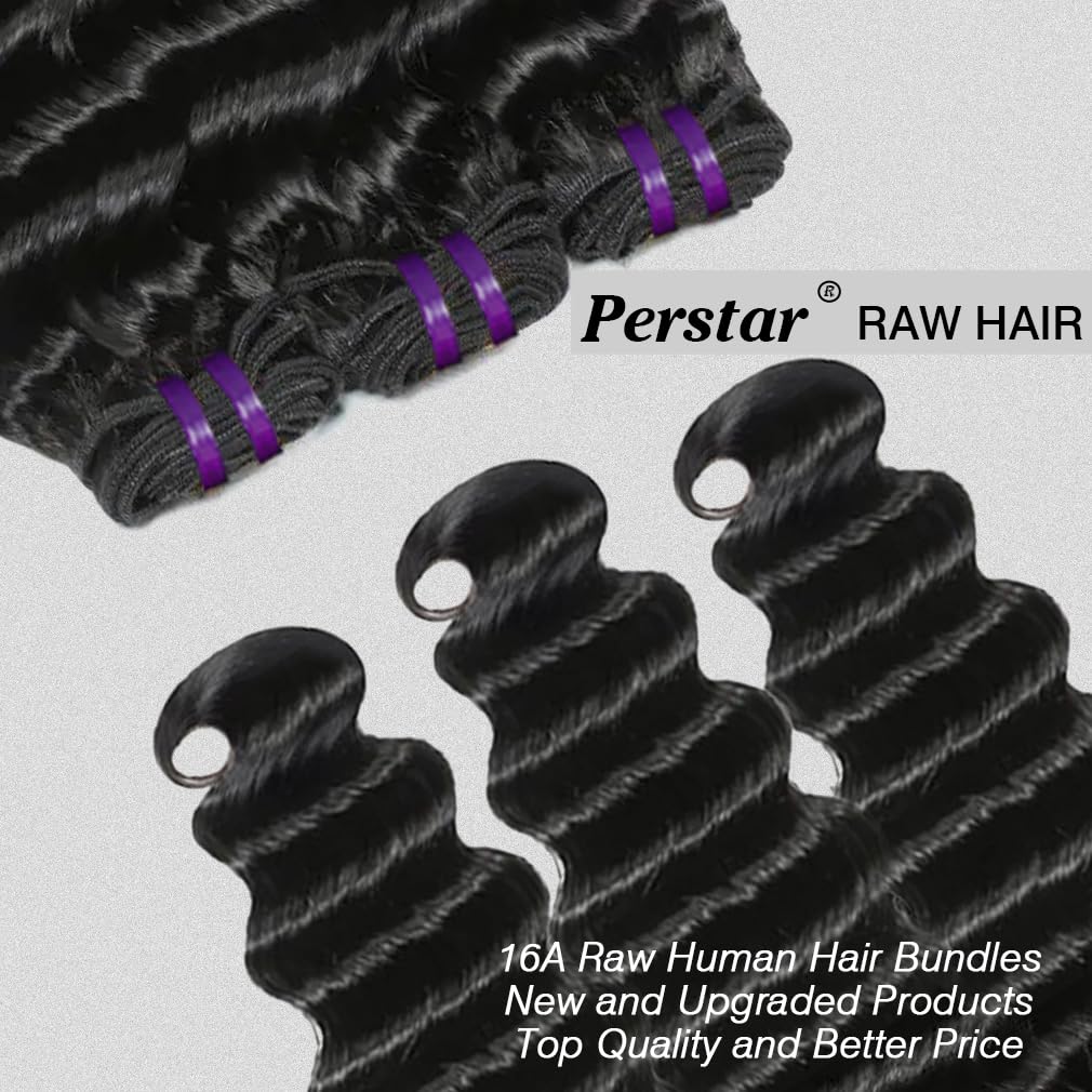 16A Raw Hair Loose Deep Wave Bundles Unprocessed Brazilian Virgin Hair Loose Deep Curly Human Hair Bundles for Black Women 14 16 18 Inch Wet and Wavy Hair Weft Natural Black