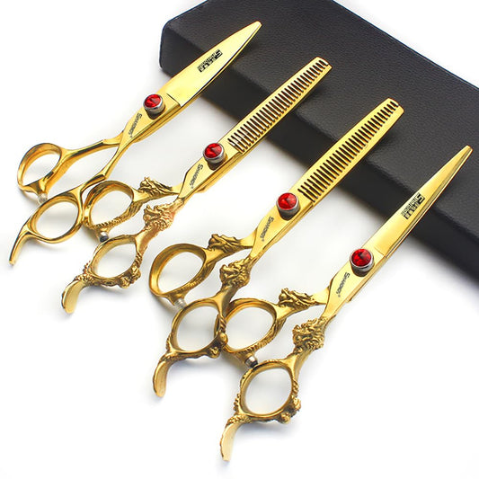 6 inch /7 inch salon professional salon scissors salon hairdresser hair cutting hairstyle pruning tools Japan 440c high hardness stainless steel golden (6 inch 4pcs)
