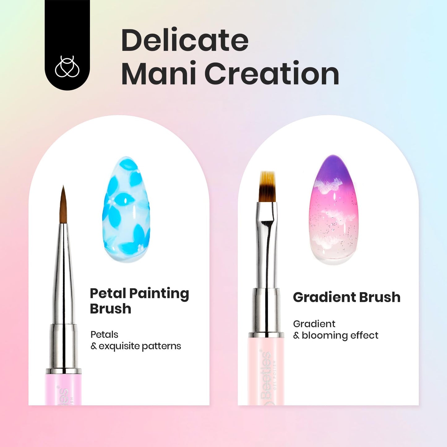 Beetles Nail Art Brushes Set 7 Pcs Double-ended Nail Art Brushes Kit Gel Polish Design Pen Liner Brush Petal Painting Brush Oval Brush Flat Brush Gradient Brush Dotting Pen Valentines Gifts for Women