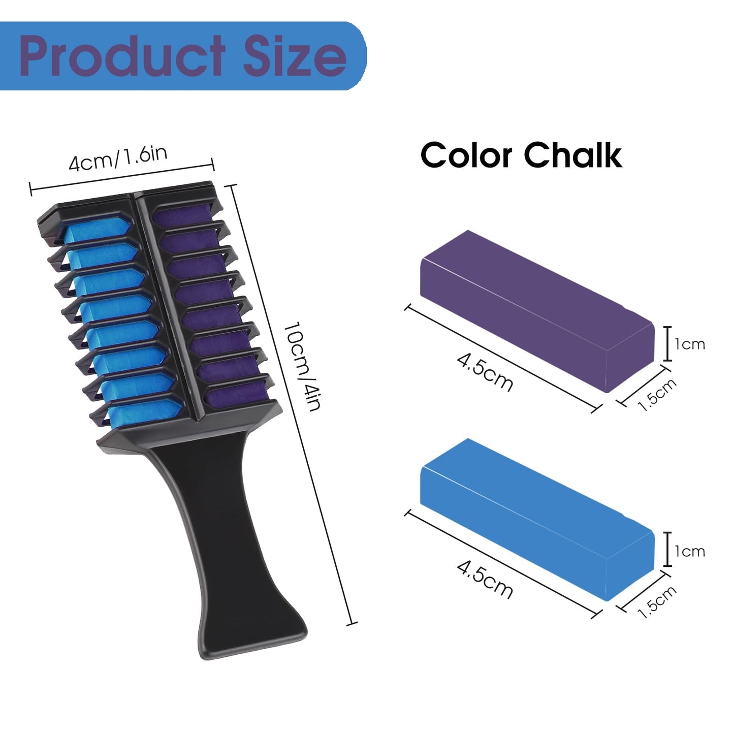 Hair Chalk for Kids Girls, Blue Purple Temporary Hair Color Dye, Washable Hair Chalk Comb - Kids Hair Dye Makeup For Party Halloween Christmas Birthday Cosplay Festivals