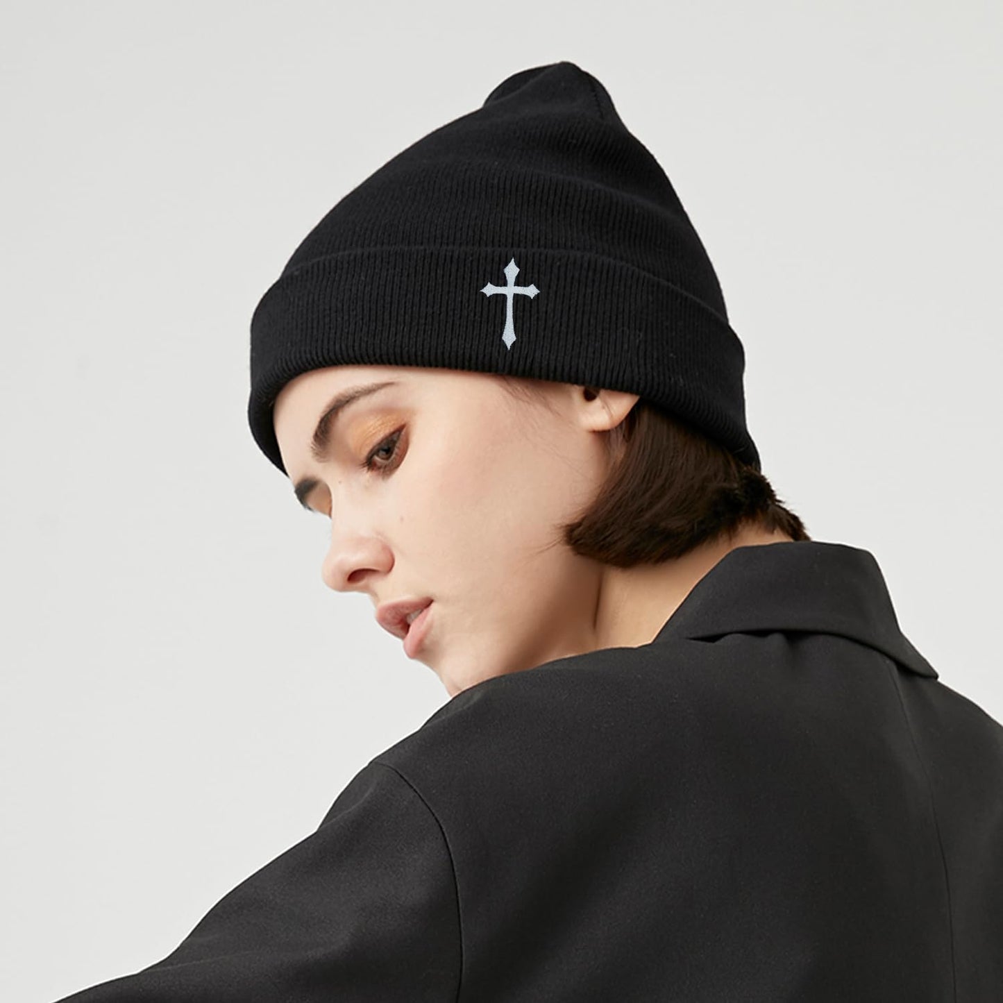 Cross Beanie Jesus Beanie Black Beanies Cozy Knit Beanie Unisex Winter Warm Skull Cap for Men & Women