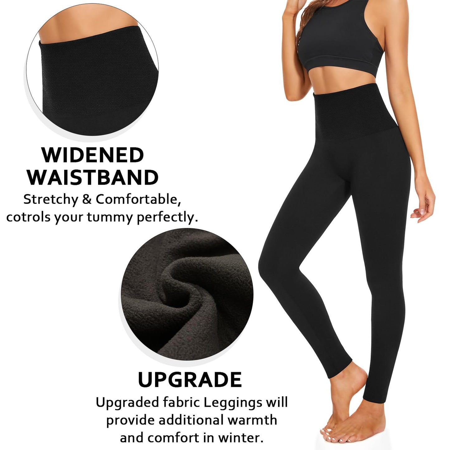 2 Pack Fleece Lined Leggings Women-High Waisted Winter Tummy Control Thermal Warm Yoga Pants for Hiking Workout(Small-Medium, A-2 Pack-Black,Black)