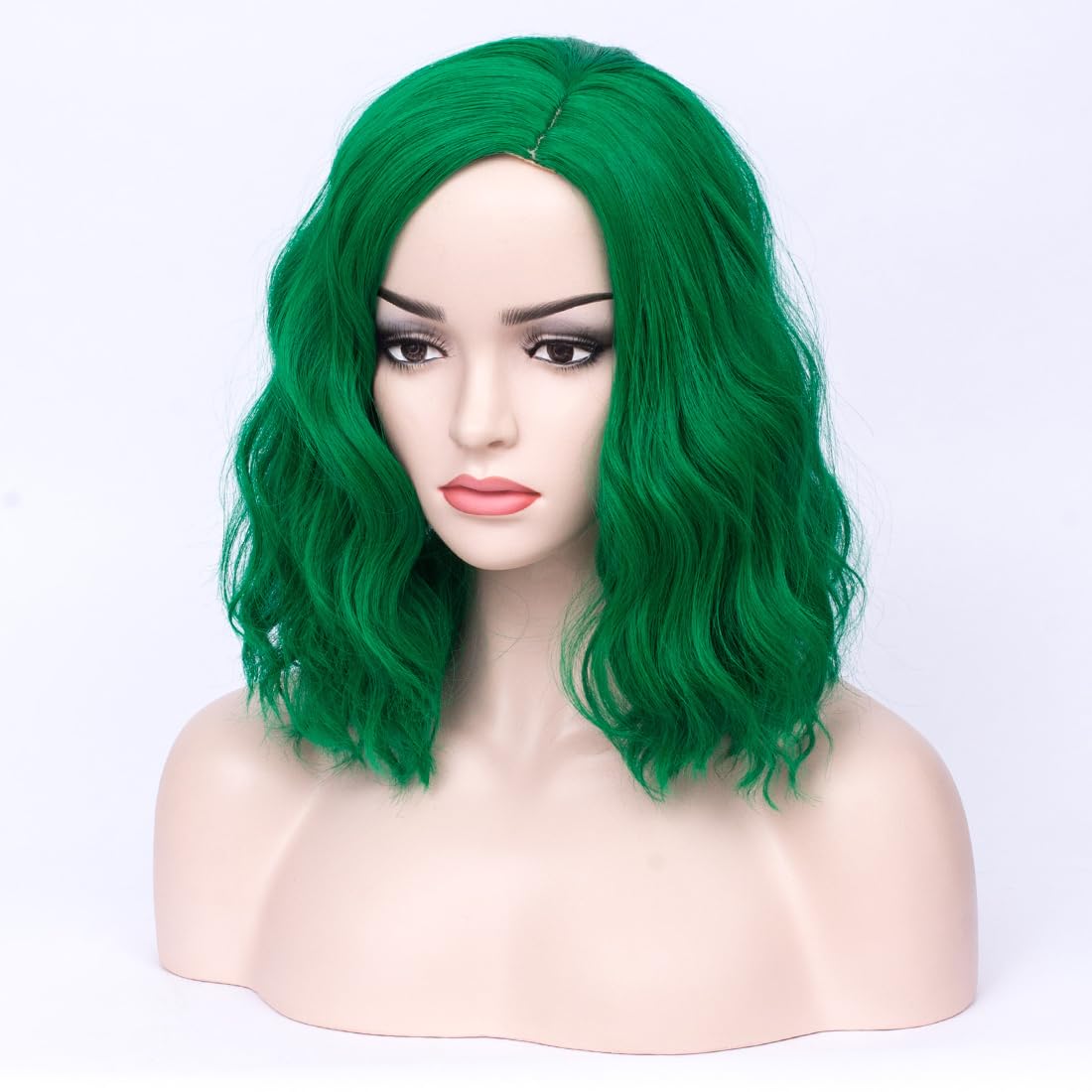 MAGQOO Green Wig for Women Emerald Green Bob Wig Short Curly Wavy Green Wigs Side Part Synthetic Heat Resistant Cosplay Costume Party Wigs (Emerald Green)