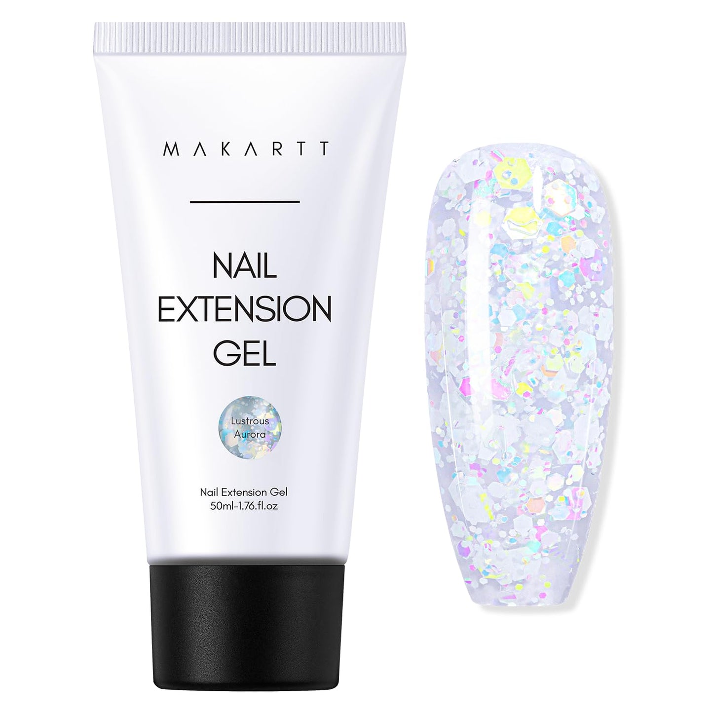 Makartt Poly Nail Gel - Giltter Mixed 50ML Builder for Shiny-Looking, Strengthener 3D Diy Hard Gel Manicures Salon or Home-Lustrous Aurora