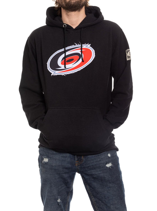 Calhoun NHL Surf & Skate Unisex Waffle Frayed Patch Pullover Hoodie – The Coastal Collection (Carolina Hurricanes, Medium)