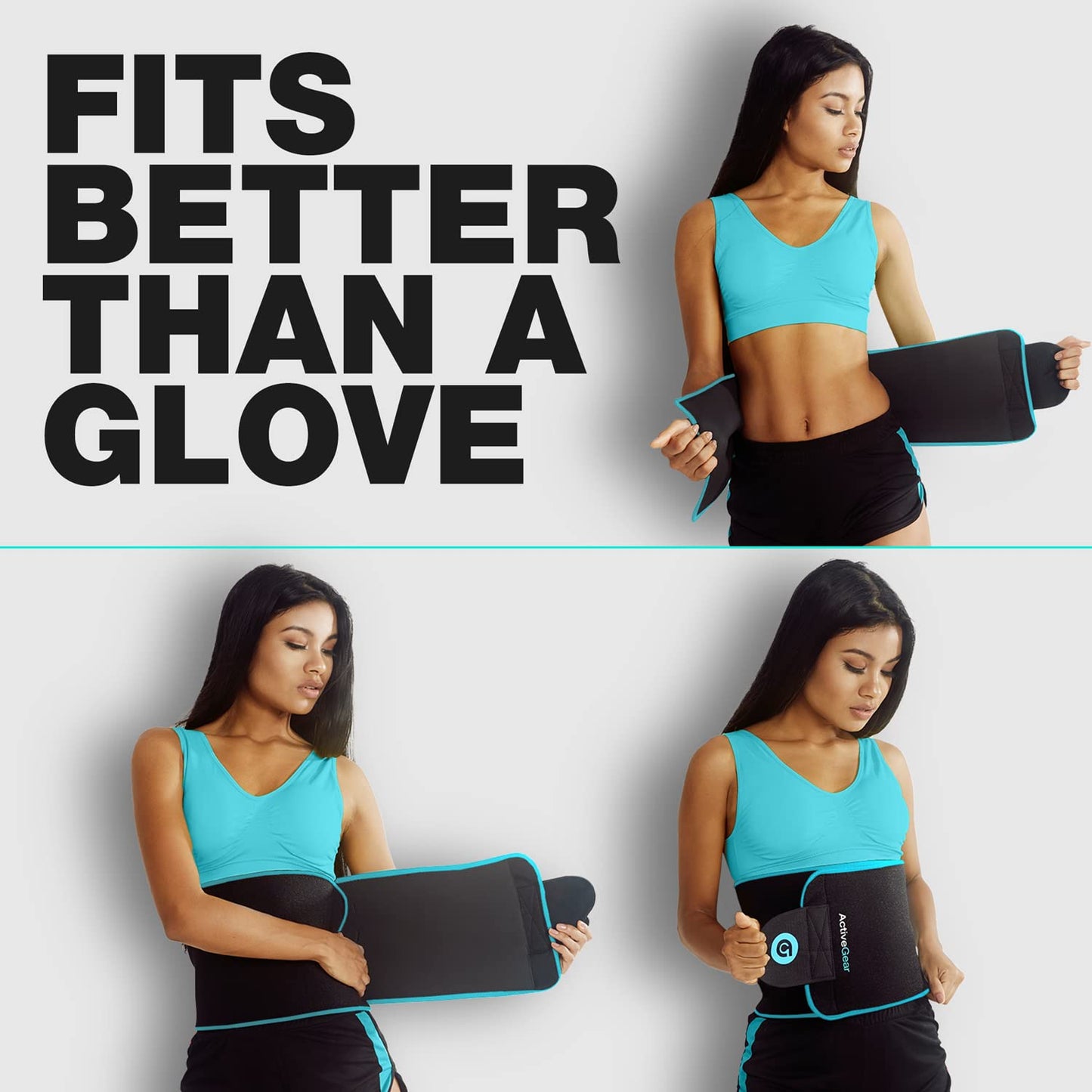 ActiveGear Waist Trainer for Women & Men - Sweat Band Waist Trimmer Belt for a Toned Look - Reinforced Trim and Extra Secure Fastening (Blue Hem, Medium: 8” x 42”)