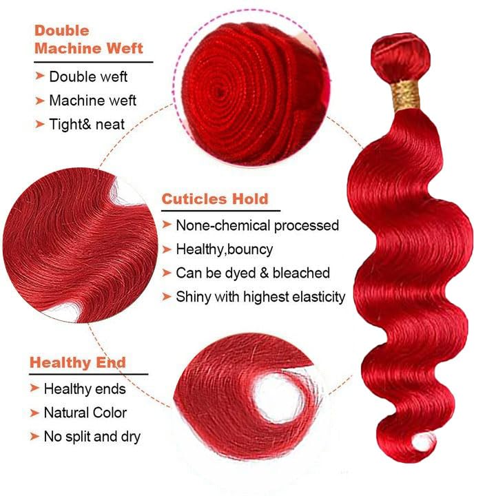 34 34 34 Inch Red Body Wave Bundles Burgundy Human Hair Bundles Peruvian Grade 8A Virgin Human Hair Extensions Burgundy Body Wave Bundles Human Hair Red Human Hair Bundles