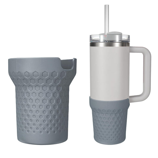 Thxbag Silicone Boot for Stanley Cup 40oz, Grey Boot Sleeve Cover Fit with Stanley H2.0 and Quencher Adventure Tumbler Accessories (Grey, 40 oz)